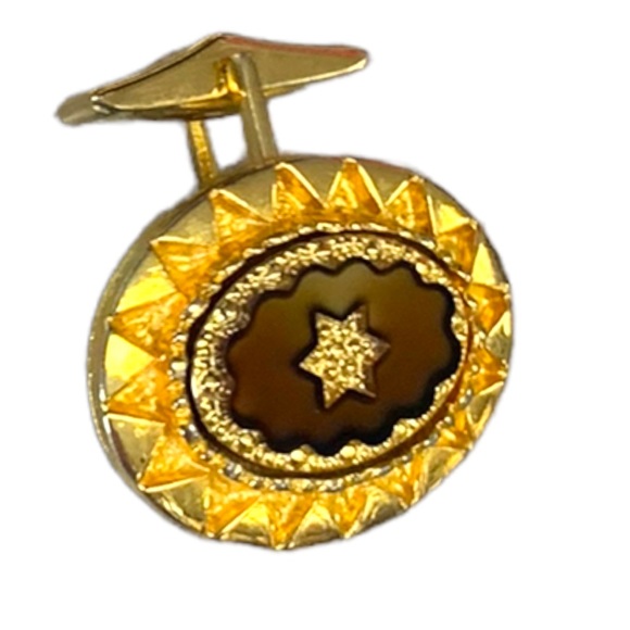 Vintage Men’s Starburst Gold Tone Stone Inlay Cuff Links - Picture 2 of 6